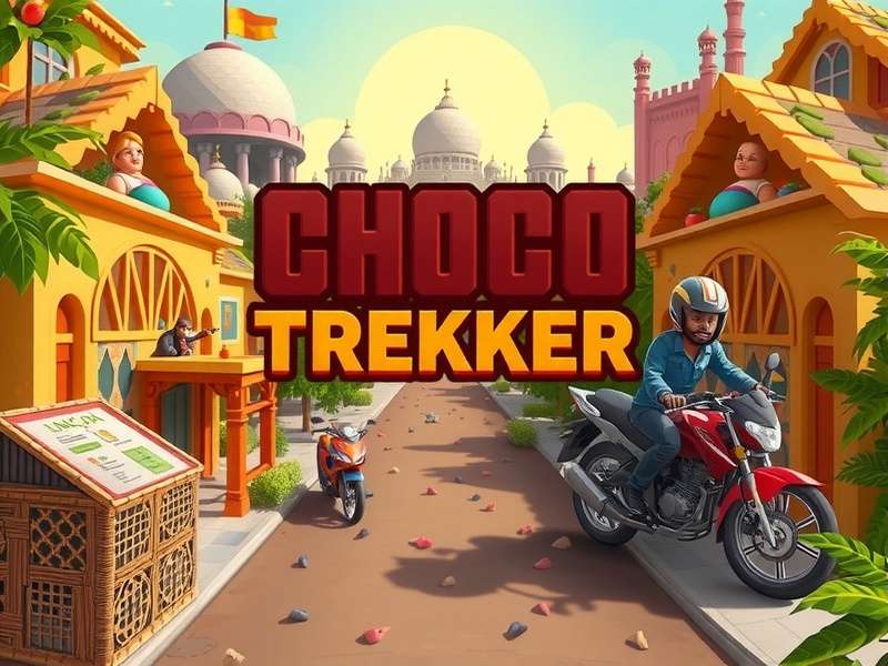 Choco Pixel Trekker - Official Game Cover Choco Pixel Trekker game cover showing pixelated Indian streets with chocolate-themed characters and landmarks