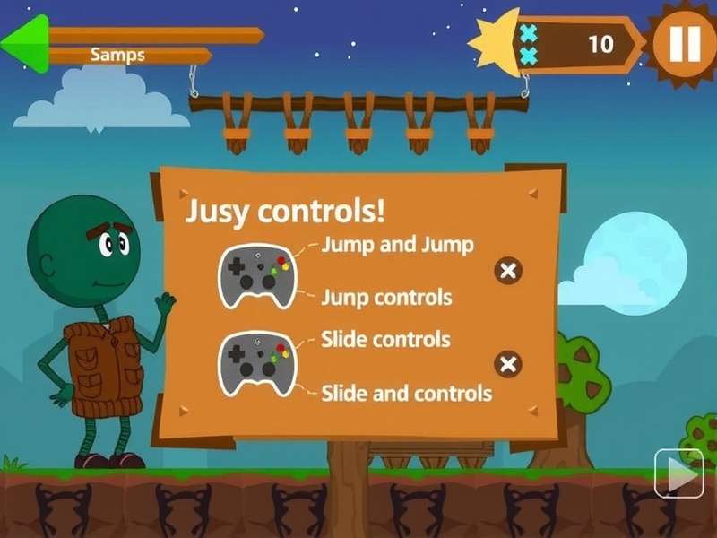 Choco Pixel Trekker - New Player Tutorial Choco Pixel Trekker tutorial screen showing basic jump and slide controls with a friendly character guiding
