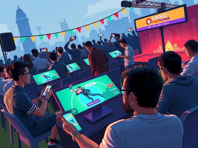 Choco Pixel Trekker - Local City Tournament Choco Pixel Trekker City Battle in Delhi with players competing on mobile phones and a crowd watching